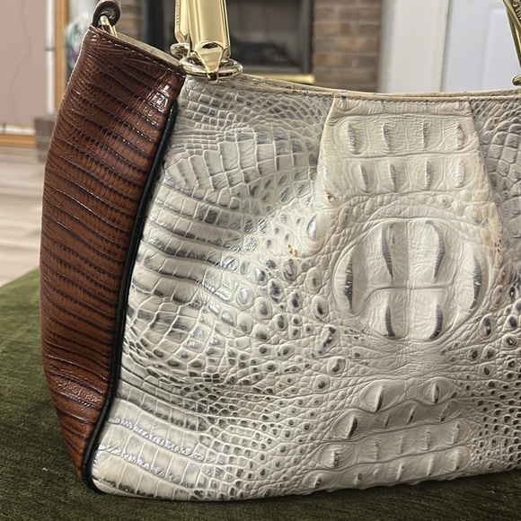 Brahmin White and Brown Croc-Embossed Satchel - Picture 6 of 15